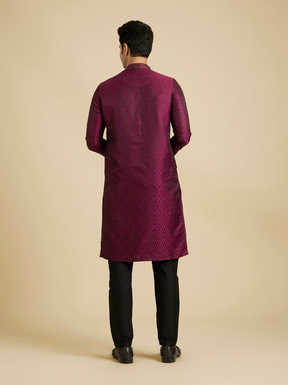 Manyavar Men Rani Pink Ikat Inspired Patterned Kurta Set