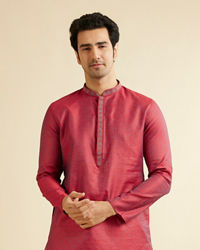 Manyavar Men Bright Red Self Patterned Kurta Set