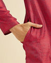 alt message - Manyavar Men Bright Red Self Patterned Kurta Set image number 3