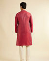 alt message - Manyavar Men Bright Red Self Patterned Kurta Set image number 4