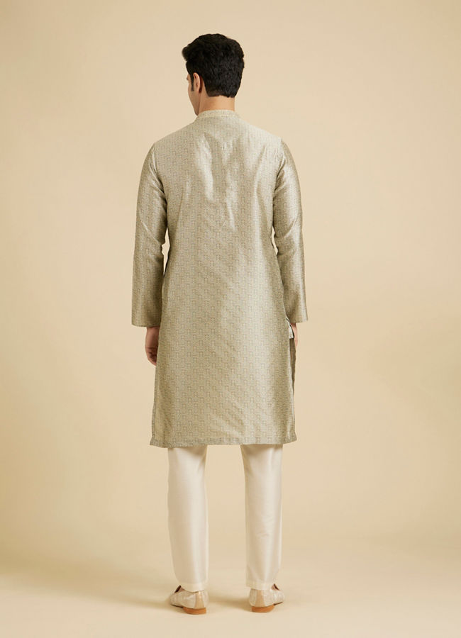 Manyavar Men Pista Green Floral Fern Embroidered Kurta Set