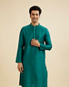 Manyavar Men Teal Green Floral Fern Embroidered Kurta Set