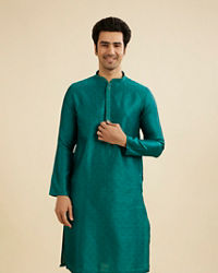 Manyavar Men Dazzling Teal Green Kurta Pajama