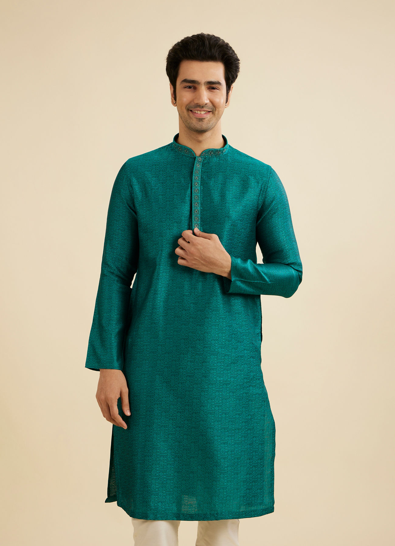 Manyavar Men Dazzling Teal Green Kurta Pajama