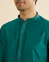 Manyavar Men Teal Green Floral Fern Embroidered Kurta Set