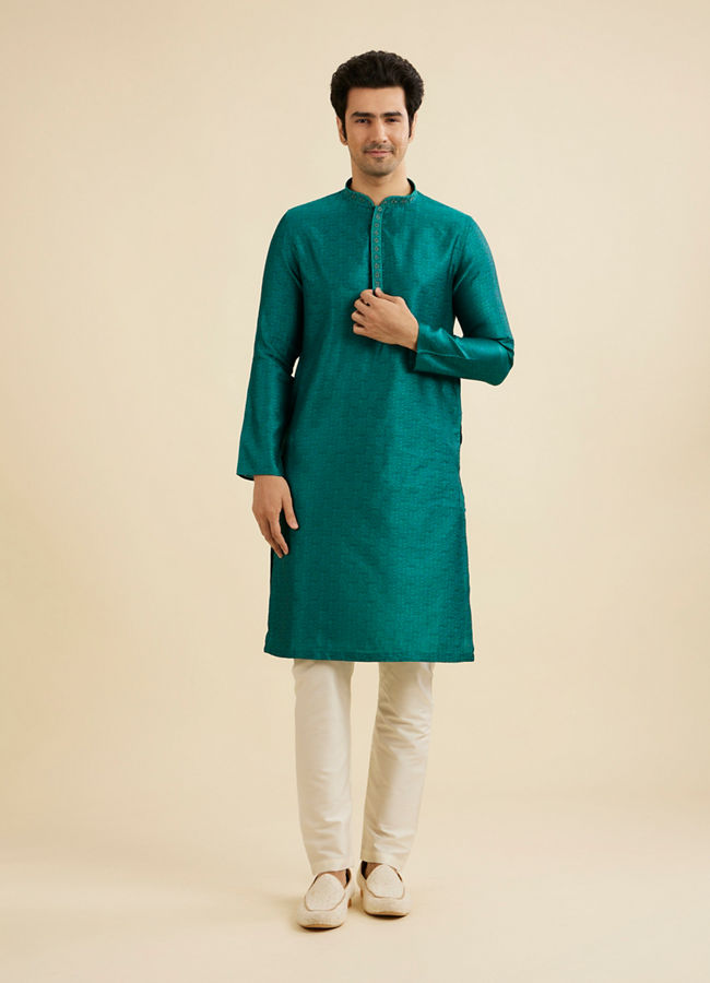 Manyavar Men Dazzling Teal Green Kurta Pajama