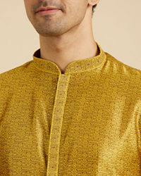 Manyavar Men Mustard Yellow Floral Fern Embroidered Kurta Set