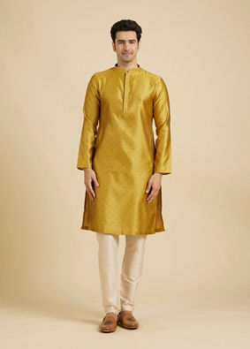 Manyavar Men Mustard Yellow Floral Fern Embroidered Kurta Set image number 2