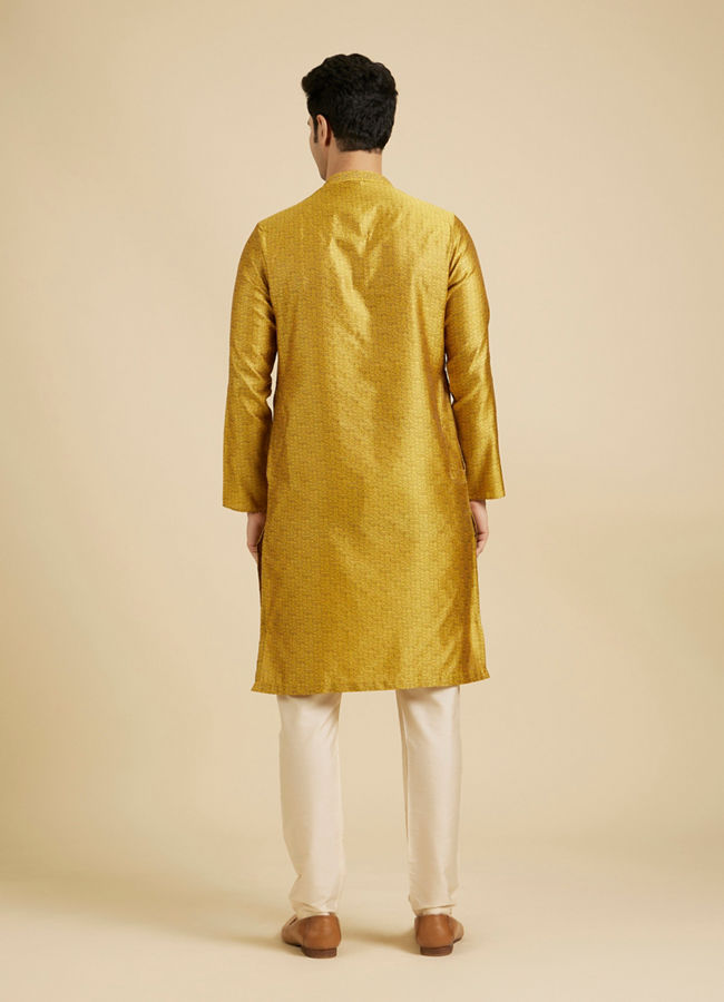Manyavar Men Mustard Yellow Floral Fern Embroidered Kurta Set