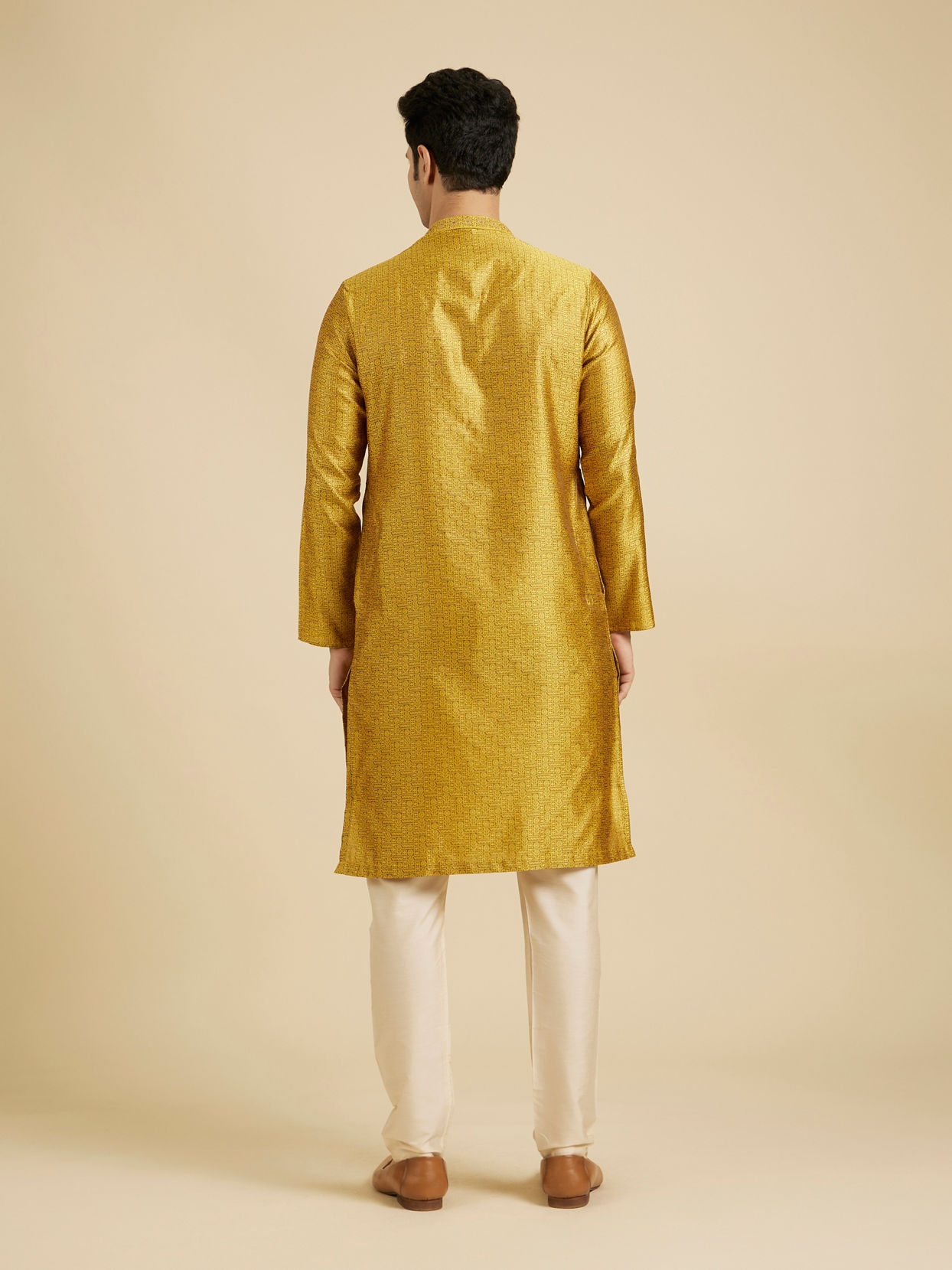 Manyavar Men Mustard Yellow Floral Fern Embroidered Kurta Set