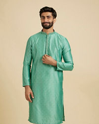 Manyavar Men Aqua Green Floral Fern Embroidered Kurta Set