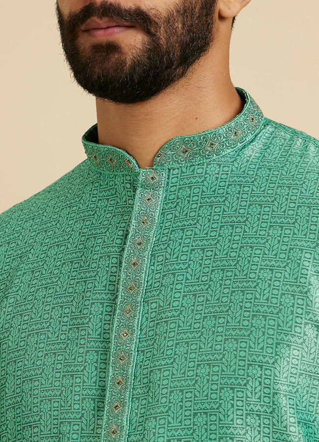 Manyavar Men Aqua Green Festive Silk Kurta Pajama image number 1