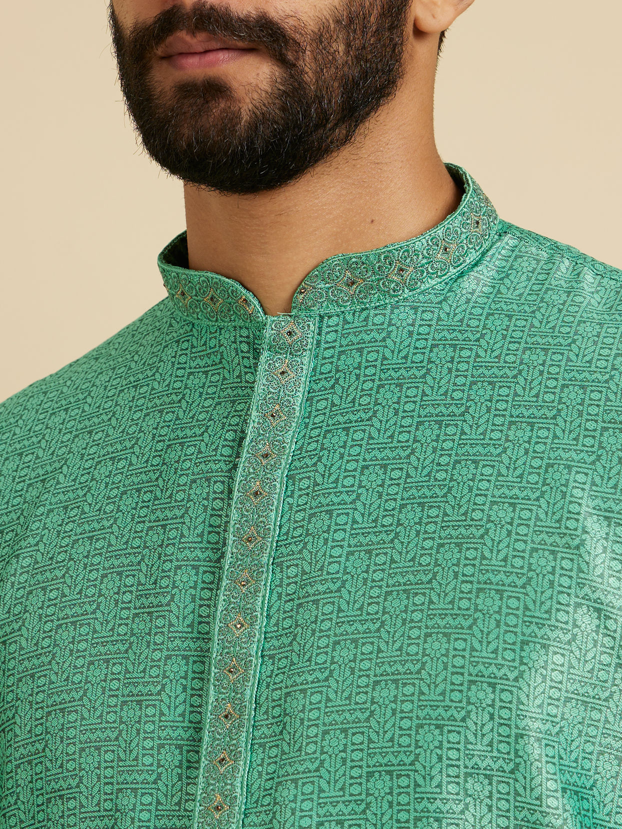 Manyavar Men Aqua Green Festive Silk Kurta Pajama image number 1