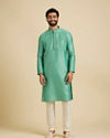 Manyavar Men Aqua Green Floral Fern Embroidered Kurta Set