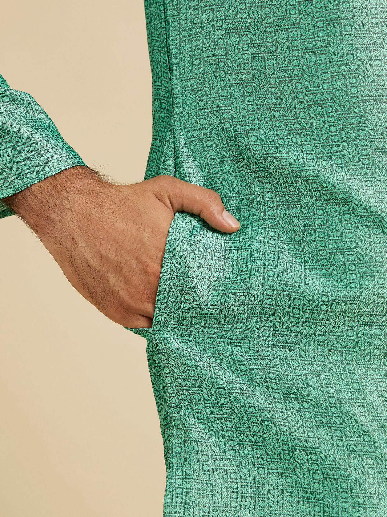 Manyavar Men Aqua Green Festive Silk Kurta Pajama image number 3