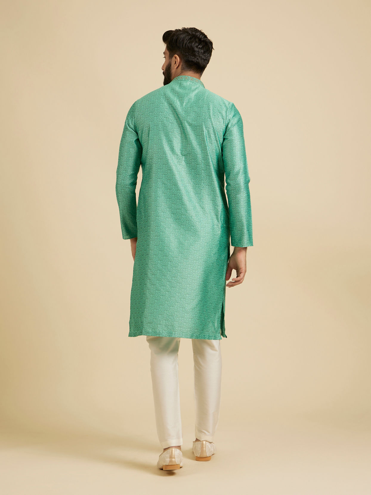 Manyavar Men Aqua Green Floral Fern Embroidered Kurta Set