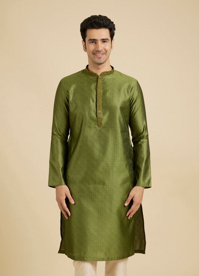 Manyavar Men Olive Green Elegance Kurta Pajama image number 0