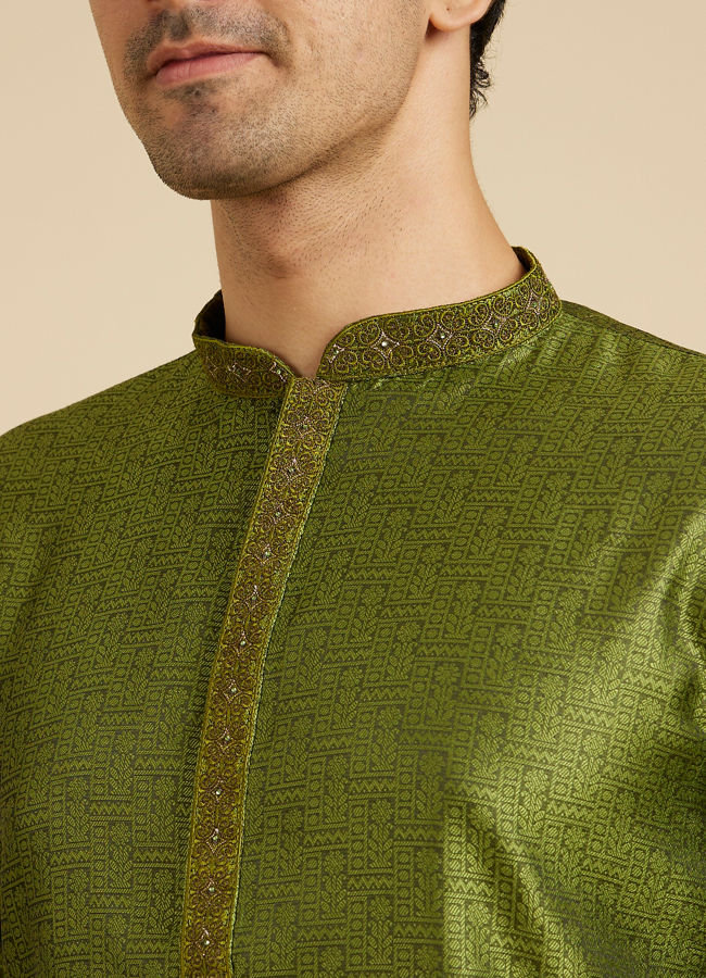 Manyavar Men Olive Green Elegance Kurta Pajama image number 1