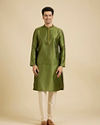 Manyavar Men Olive Green Floral Fern Embroidered Kurta Set