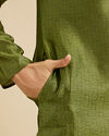 Manyavar Men Olive Green Floral Fern Embroidered Kurta Set