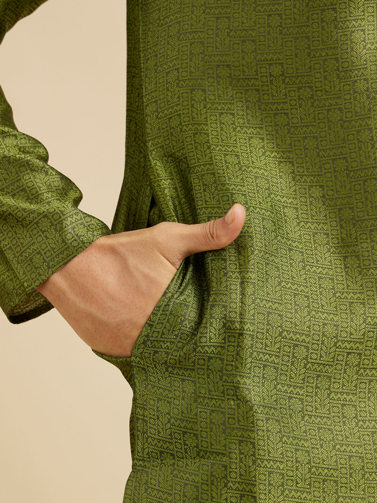 Manyavar Men Olive Green Elegance Kurta Pajama image number 3