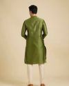 Manyavar Men Olive Green Floral Fern Embroidered Kurta Set