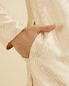 Manyavar Men Cream Beige Geometric Patterned Kurta Set with Mirror Work