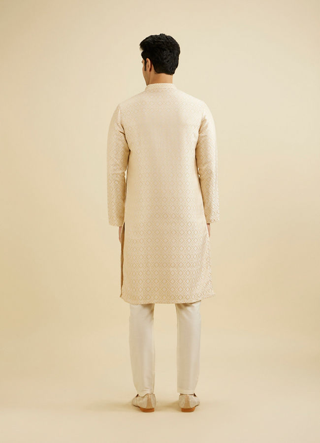 Manyavar Men Ivory Cream Lattice Patterned Kurta Set with Buta Motifs