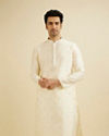 Ivory Cream Lattice Patterned Kurta Set with Buta Motifs