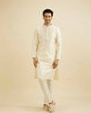 Manyavar Men Ivory Cream Lattice Patterned Kurta Set with Buta Motifs
