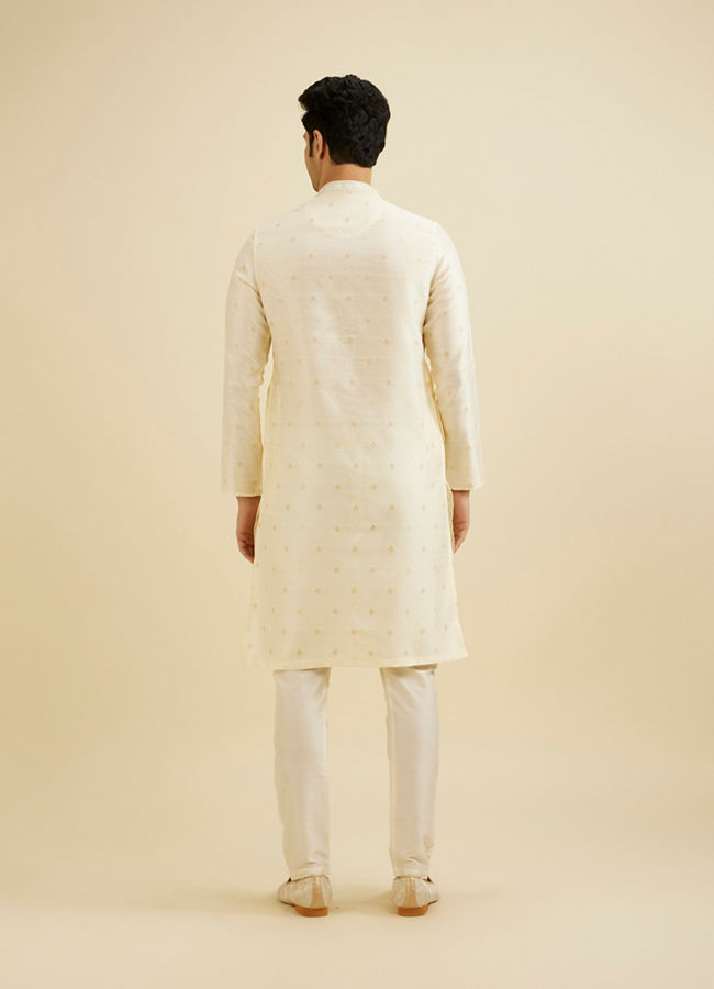 Manyavar Men Ivory Cream Lattice Patterned Kurta Set with Buta Motifs