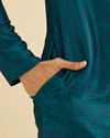 Manyavar Men Teal Green Jaal Patterned Kurta Set with Striped Collar