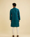 Manyavar Men Teal Green Jaal Patterned Kurta Set with Striped Collar