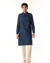 Manyavar Men French Navy Blue Self Textured Kurta Set with Sequinned Neckline