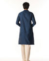 Manyavar Men French Navy Blue Self Textured Kurta Set with Sequinned Neckline