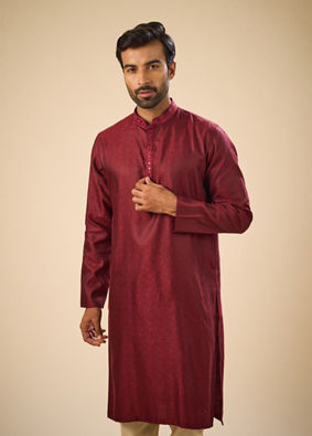 Manyavar Men Enchanting Maroon Jacquard Kurta Pajama
