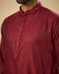 Manyavar Men Enchanting Maroon Jacquard Kurta Pajama