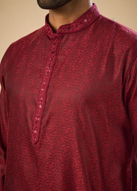 Manyavar Men Enchanting Maroon Jacquard Kurta Pajama