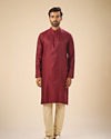 Manyavar Men Enchanting Maroon Jacquard Kurta Pajama