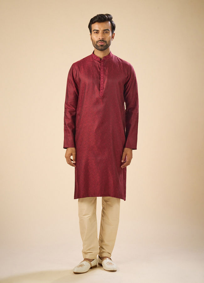 Manyavar Men Enchanting Maroon Jacquard Kurta Pajama