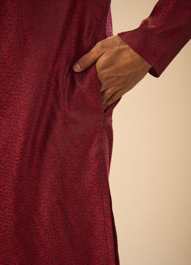 Manyavar Men Enchanting Maroon Jacquard Kurta Pajama