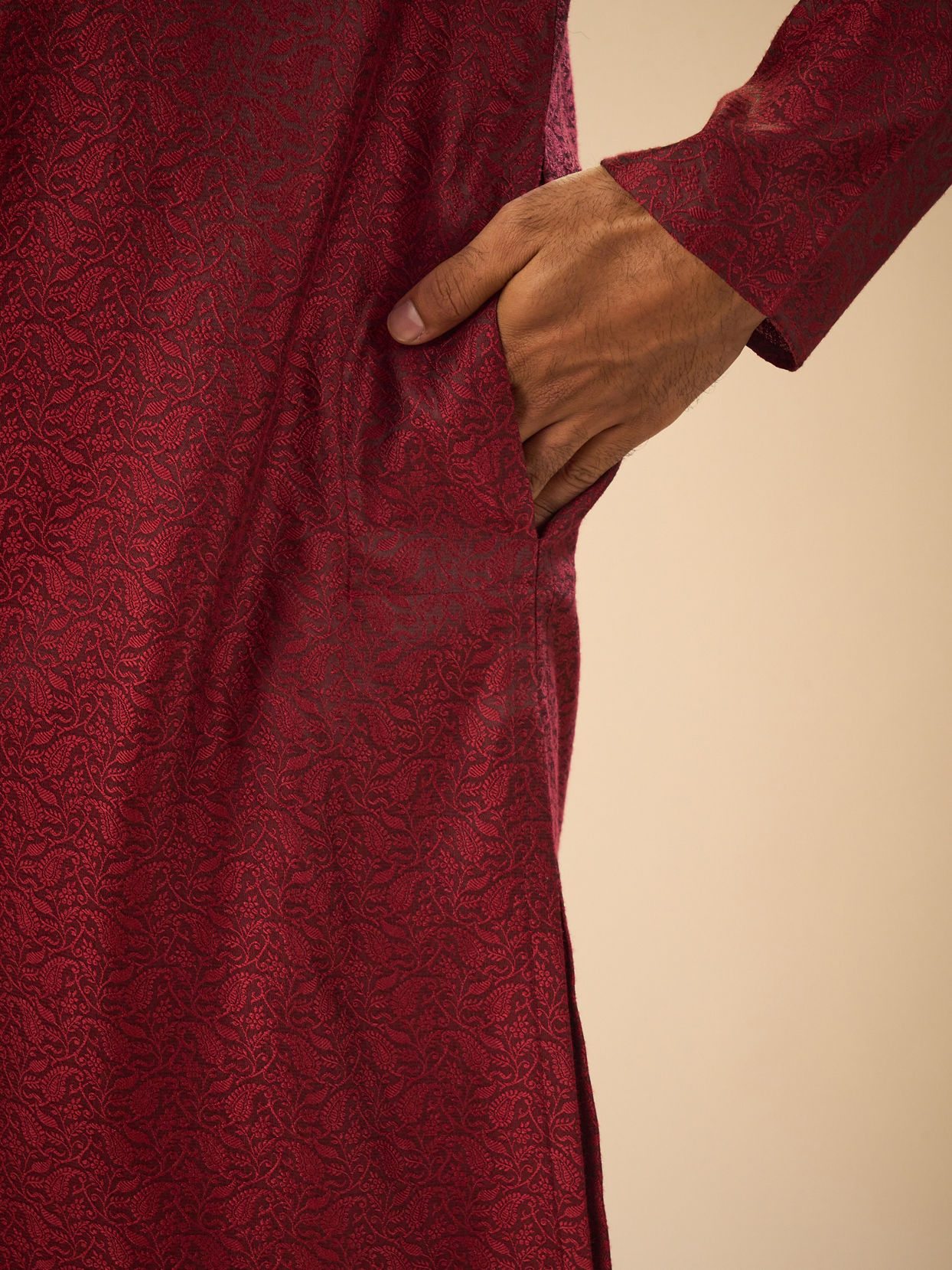 Manyavar Men Enchanting Maroon Jacquard Kurta Pajama