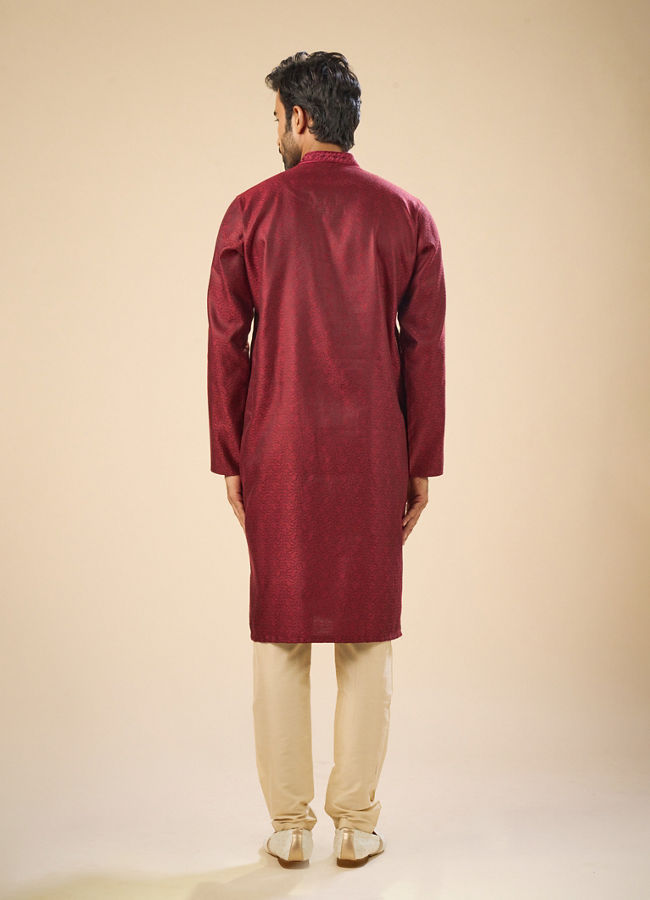 Manyavar Men Enchanting Maroon Jacquard Kurta Pajama