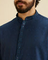 Manyavar Men French Navy Blue Self Textured Kurta Set with Sequinned Neckline