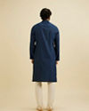 Manyavar Men French Navy Blue Self Textured Kurta Set with Sequinned Neckline