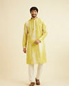 Manyavar Men Mustard Yellow Chikankari Patterned Kurta Set with Tie Dye Print