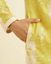 Manyavar Men Mustard Yellow Chikankari Patterned Kurta Set with Tie Dye Print