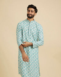Manyavar Men Aqua Green Chikankari Print Kurta Set