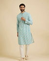 Manyavar Men Aqua Green Chikankari Print Kurta Set