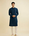 Manyavar Men Teal Blue Chikankari Kurta Set with Sequin Work